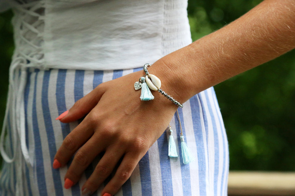 Beaded Shell Tassel Bracelet Chocolate