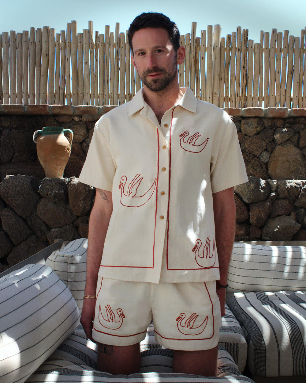 Dos Patos | Hand-Embroidered Cotton Duck Shorts