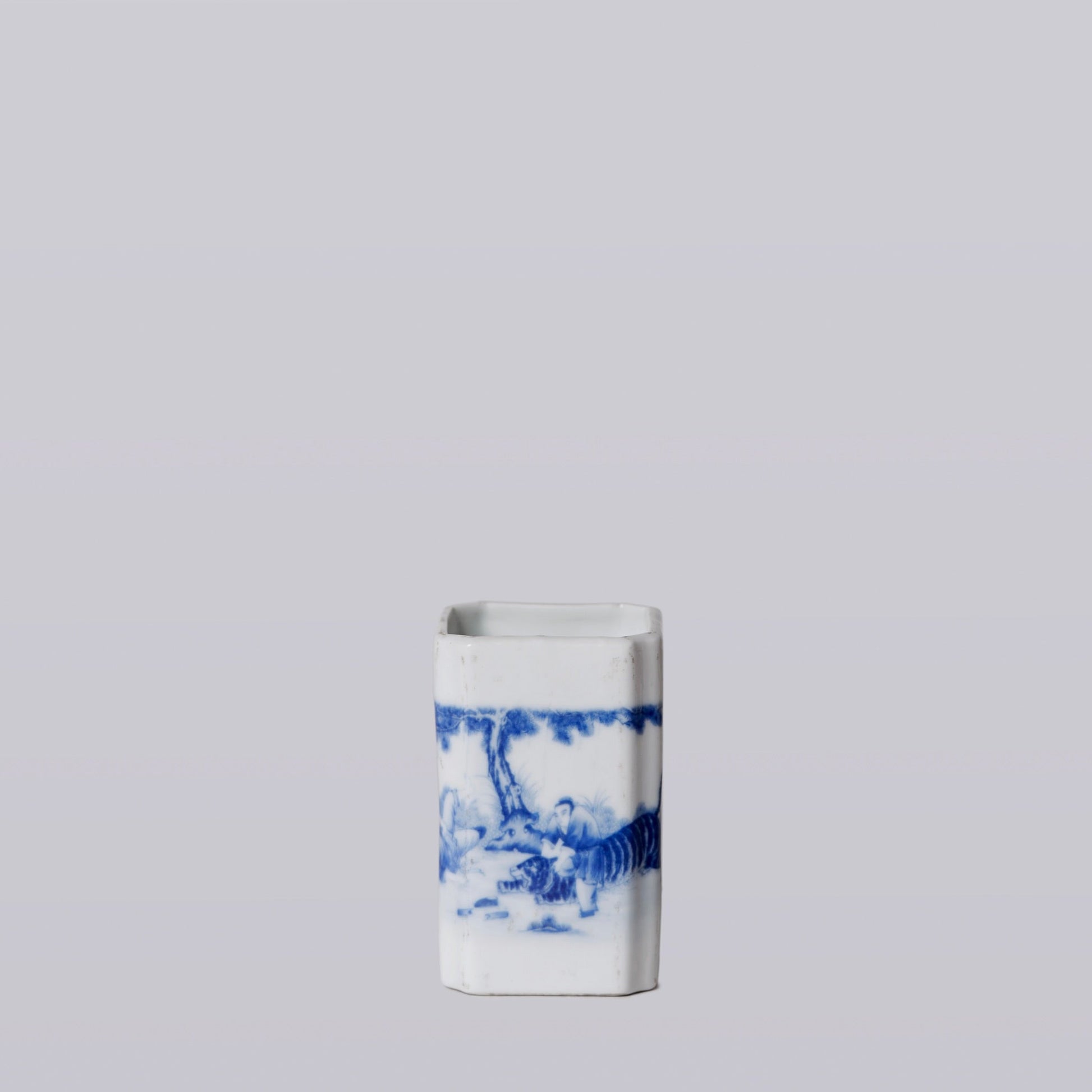 1920s Blue and White Porcelain Tiger Square Vase