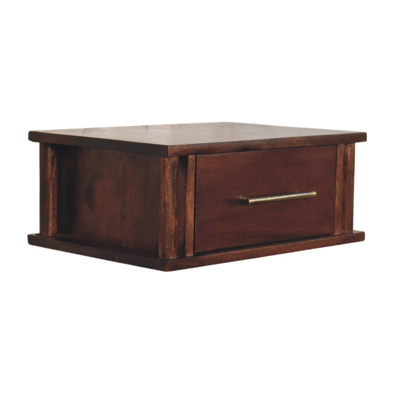Solid Wood Wall-Mounted Bedside with Brass Handle