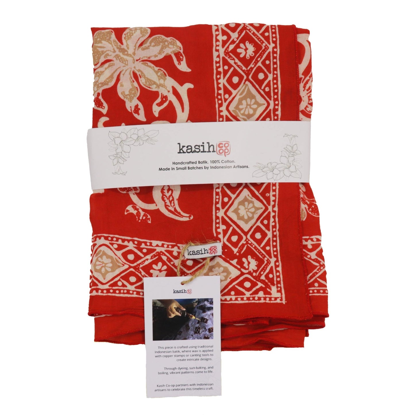 Large 39" Hand Dyed Batik Bandana, 100% Soft Cotton, Fiery Flora