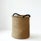 Handwoven Double Weave Pot Basket with Black Leather Handles