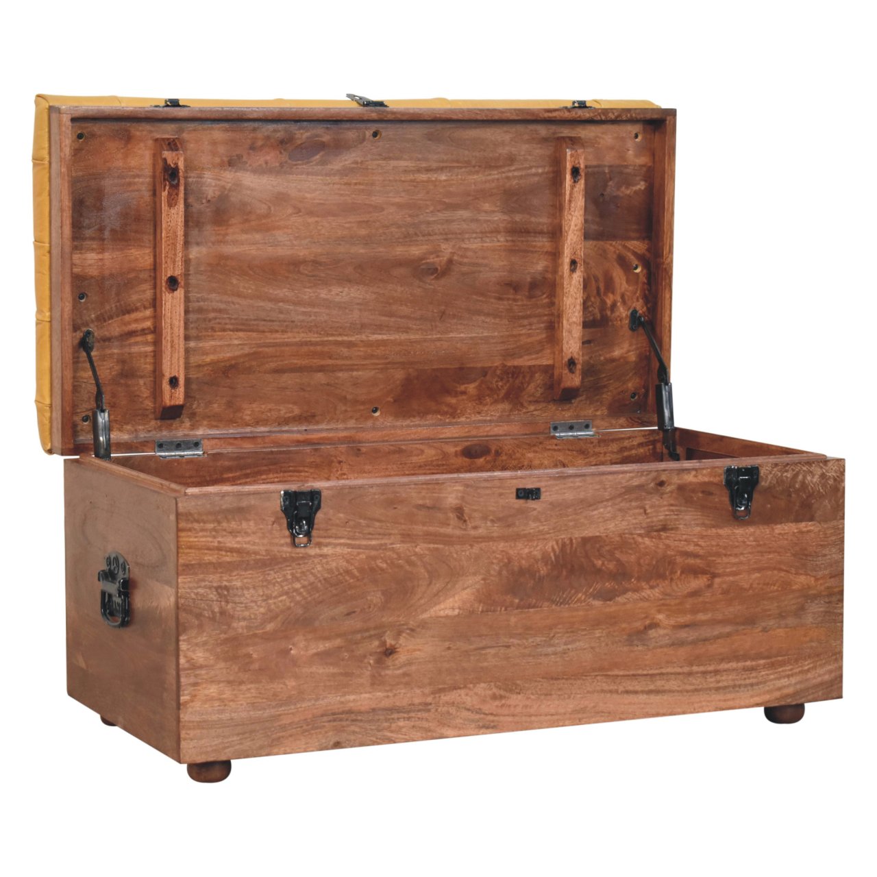 Solid Wood Buffalo Hide Honey Caramel Storage Trunk