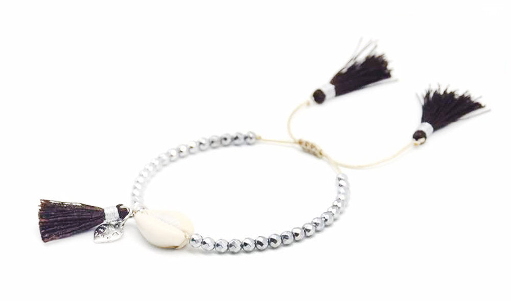 Beaded Shell Tassel Bracelet Chocolate
