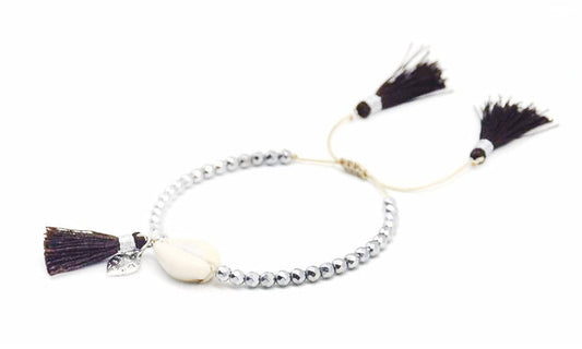 Beaded Shell Tassel Bracelet Chocolate