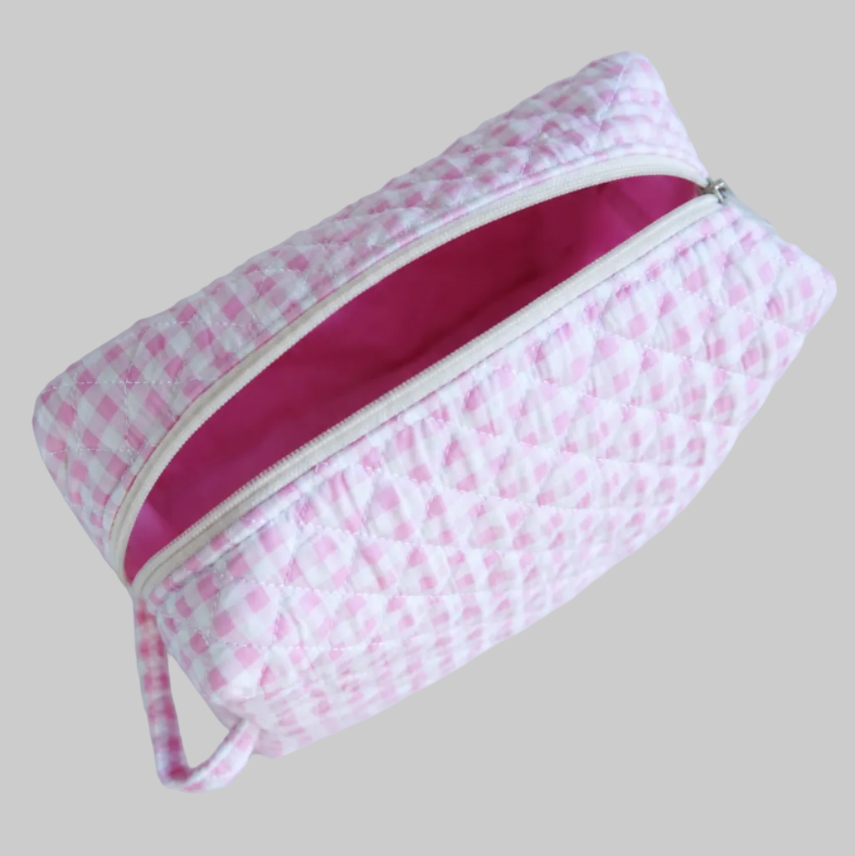 Gingham Pink Make-up Pouch - Large