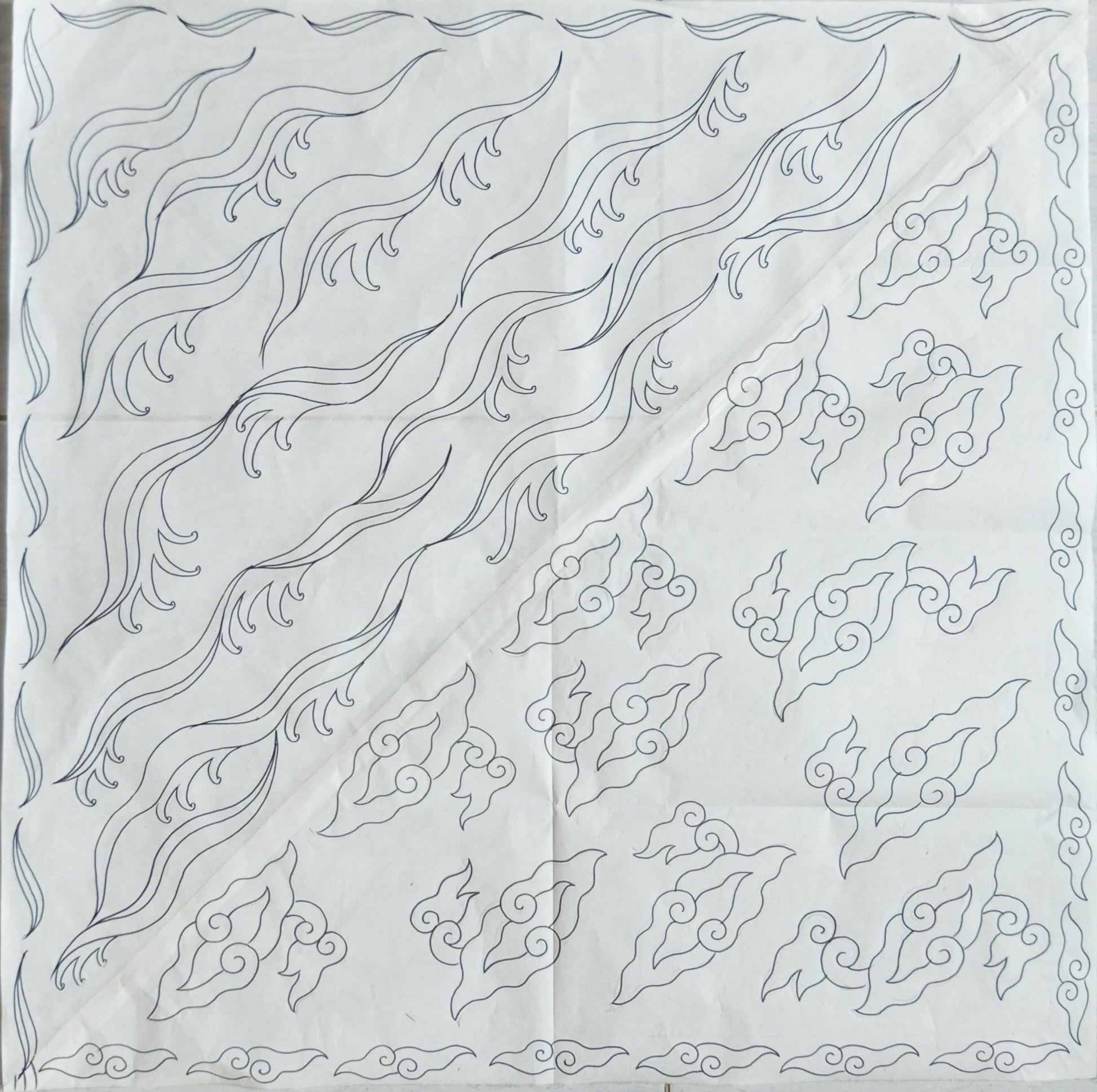 Fully Hand Drawn Batik Tulis Bandana, Floating on Water