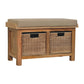 Solid Wood Rattan Basket Linen Upholstered Bench