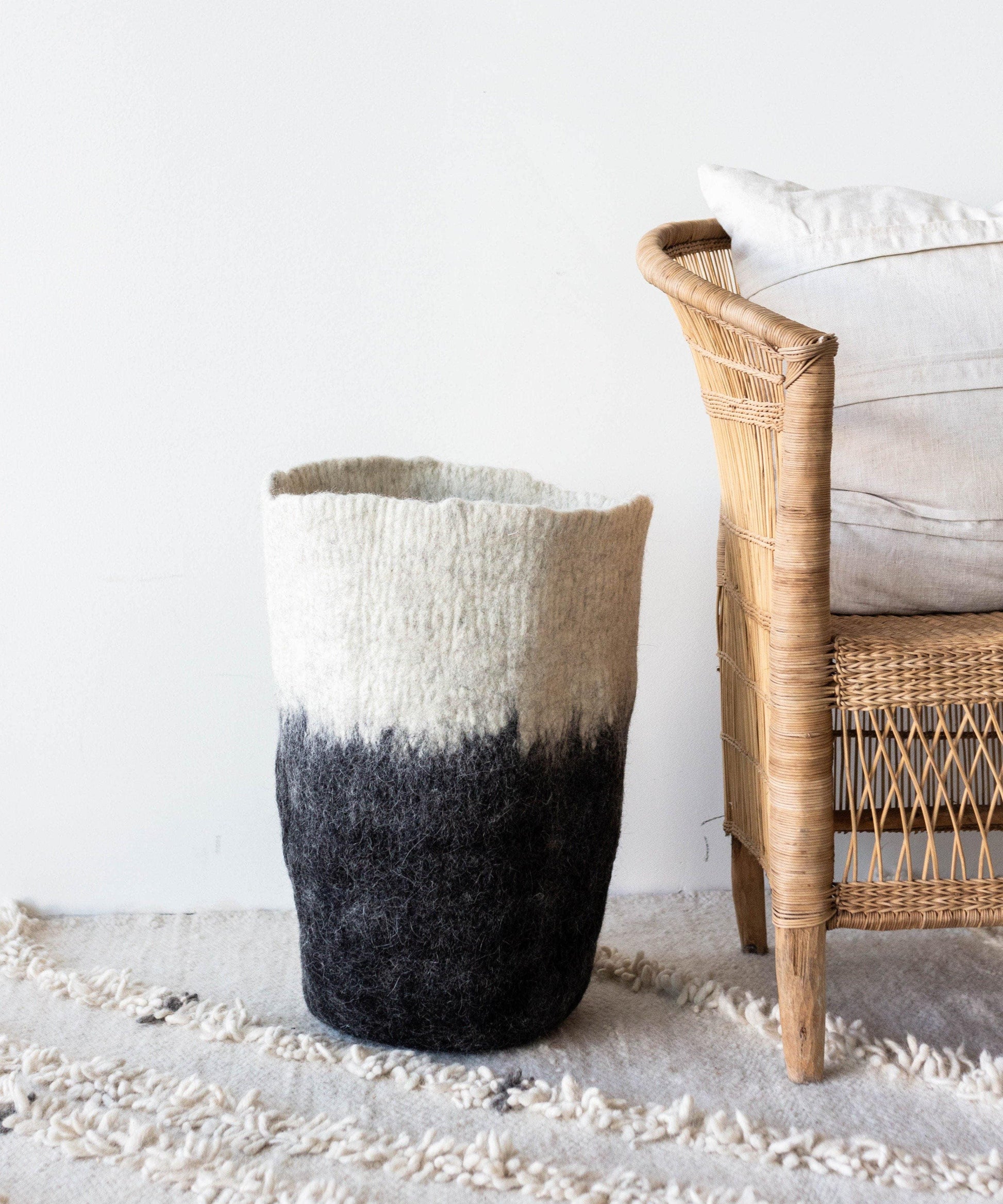 Eclipse Black & White Wool Floor Vase