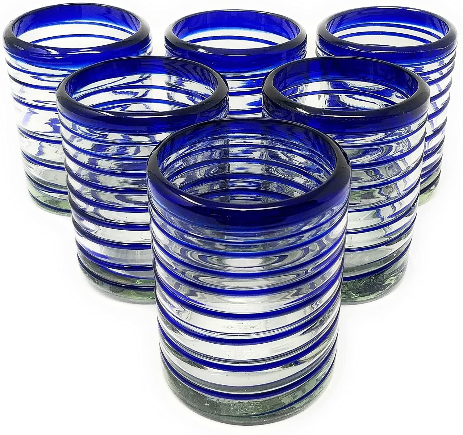 Blue Spiral Design Tumbler Glasses - Set of 6