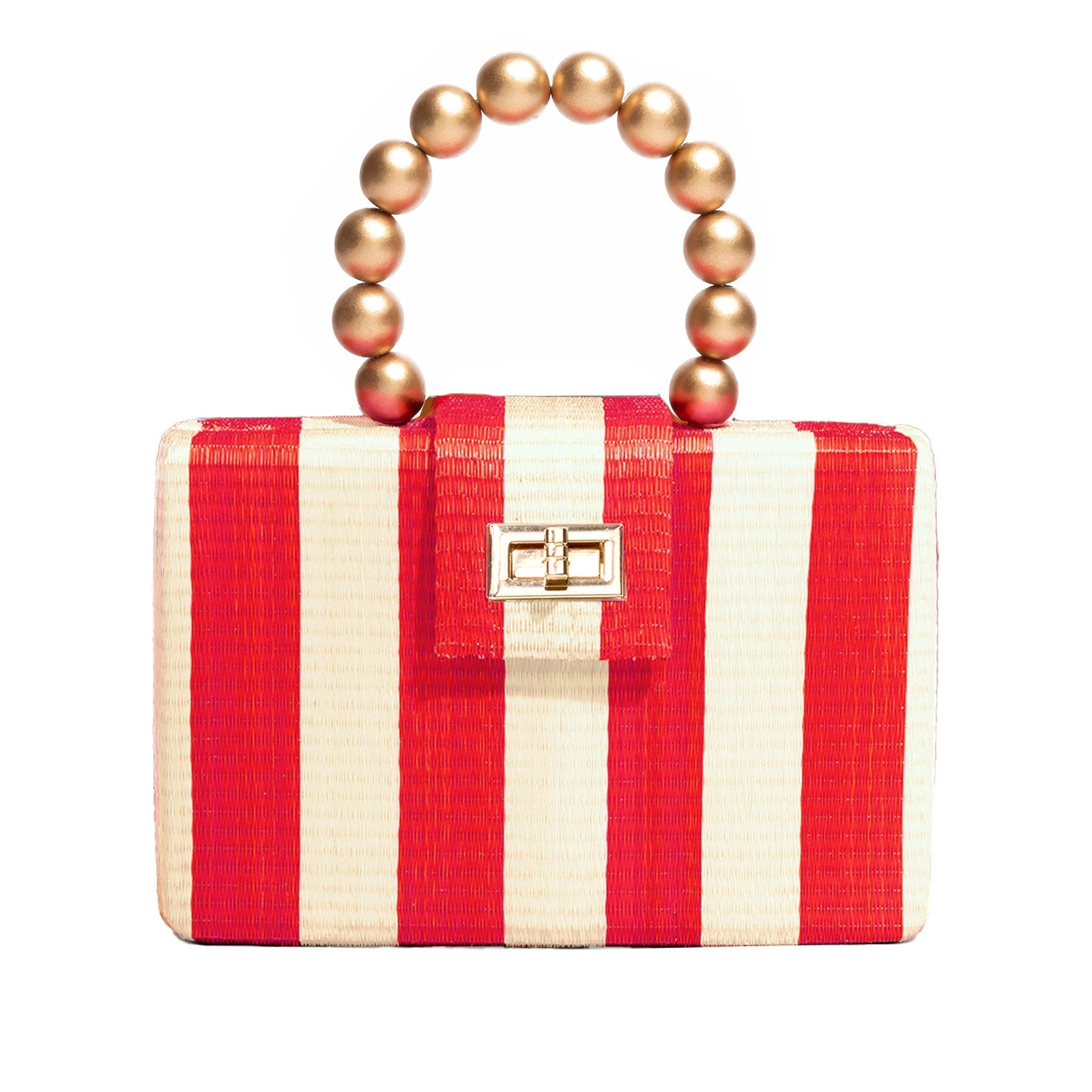 THE LOUISA Red & Cream Stripe Woven Straw Clutch Bag