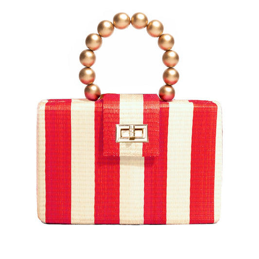 THE LOUISA Red & Cream Stripe Woven Straw Clutch Bag
