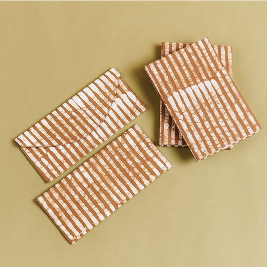 Oak Brown Stripes Cotton Wax Block Printed Zero Waste Envelope Pouch