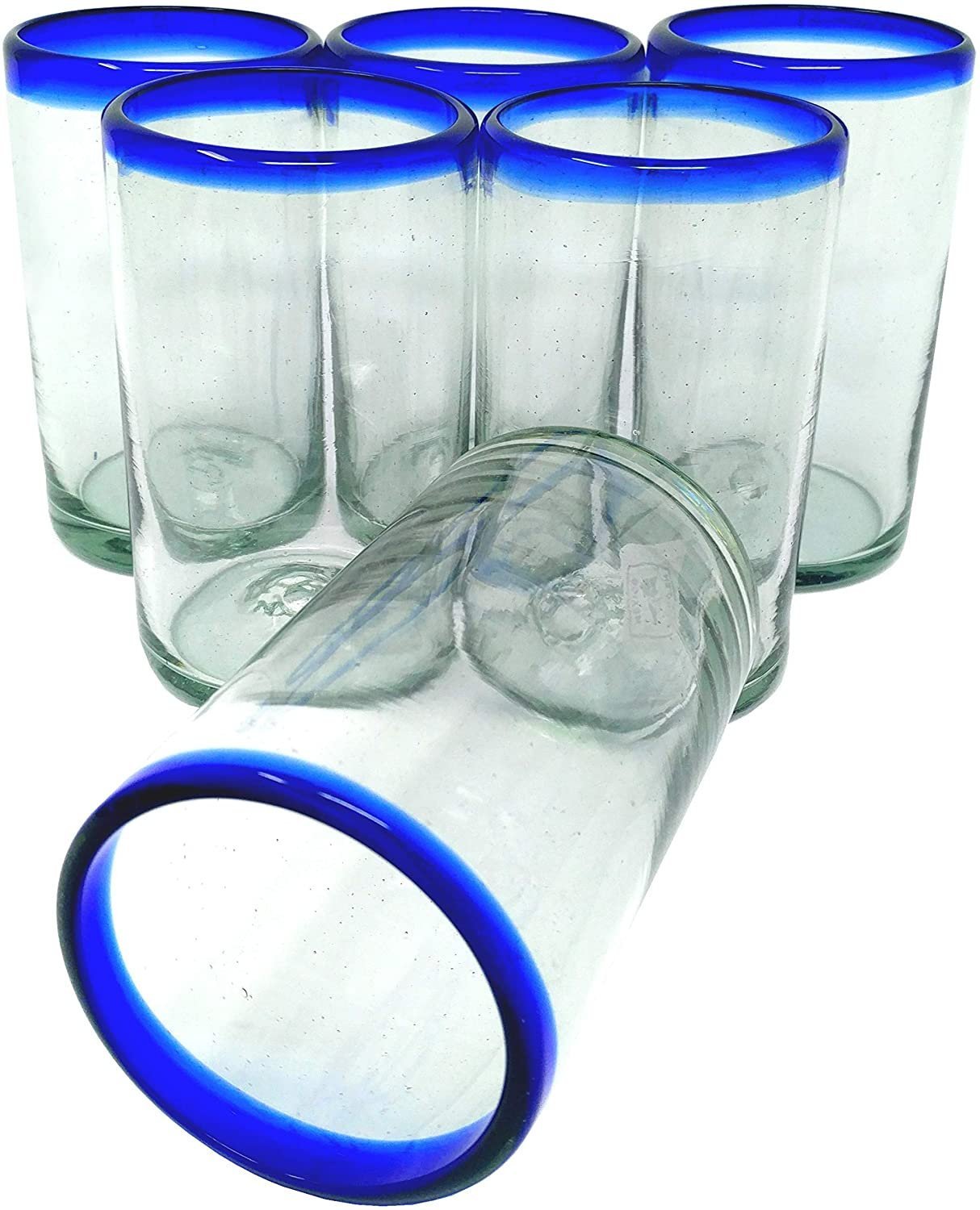 Cobalt Blue Rim Drinking Glasses - Set of 6
