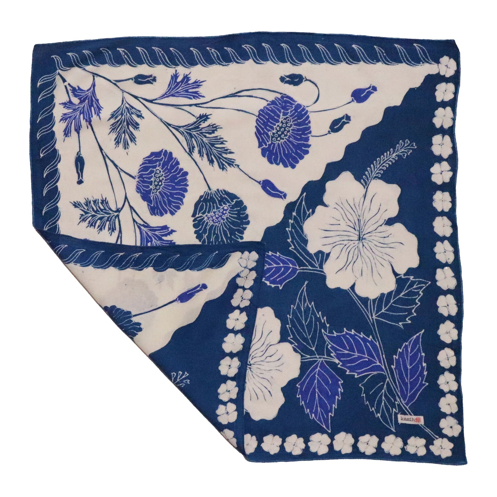 Full Hand Drawn Batik Tulis Bandana Authentic, 100% Soft Cotton, Hibiscus Poppy Flowers , Pagi Sore