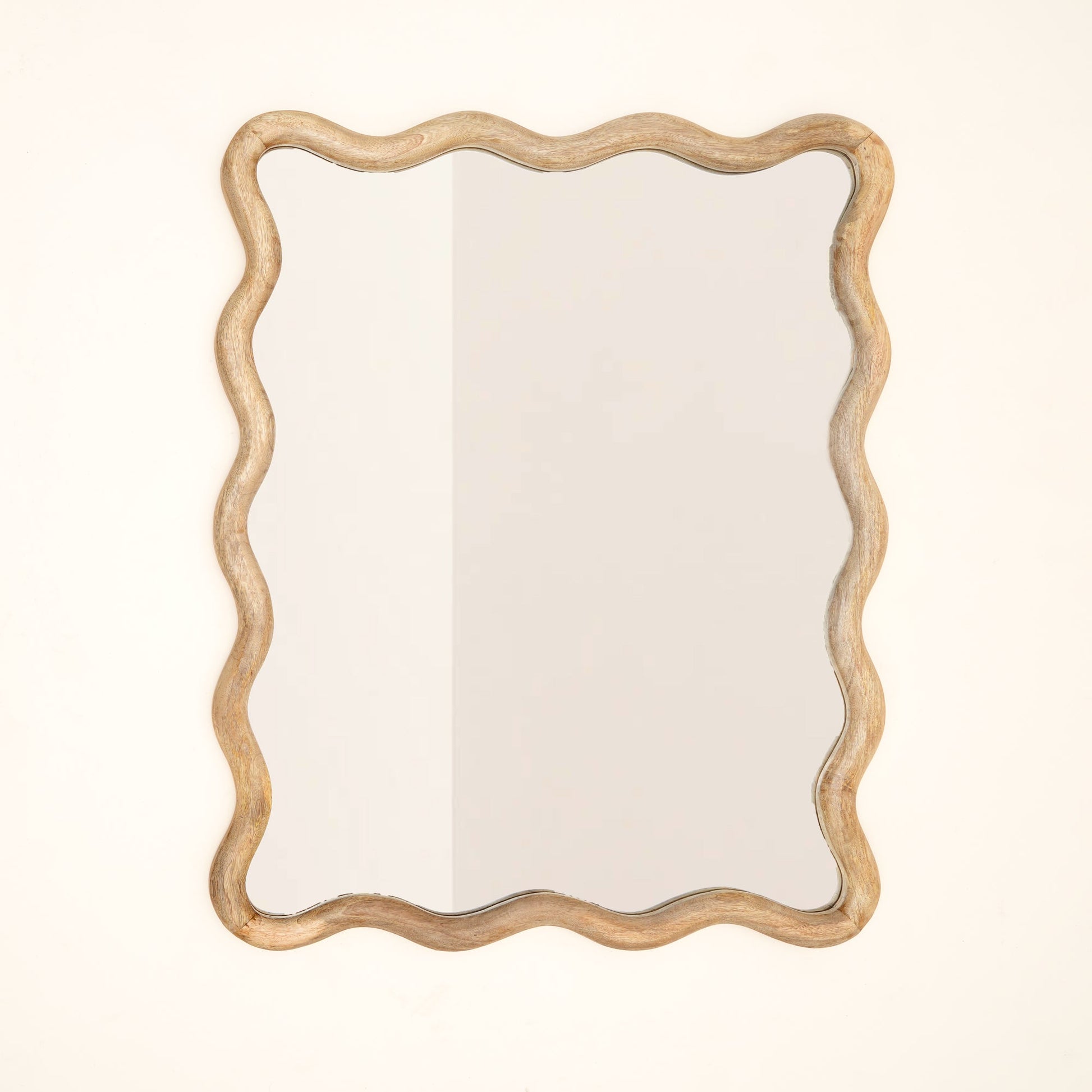Decorative Wavy Wall Mirror with Mango Wood Frame, 36x48"