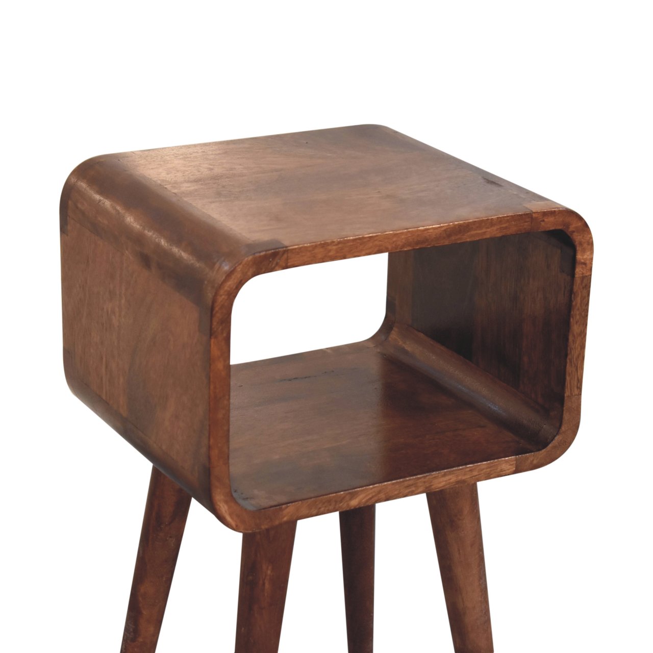 Solid Wood Mini Honey Caramel Curved Open Nightstand