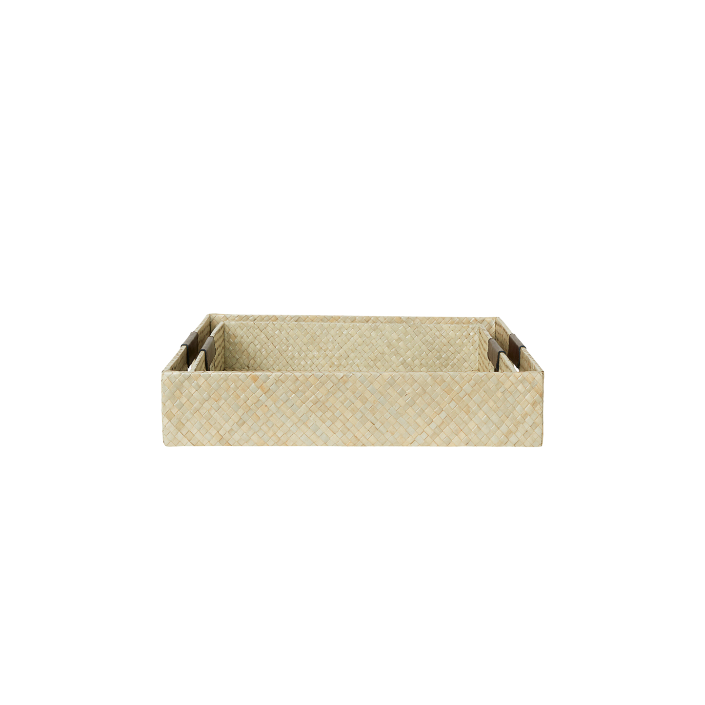 Multi Color Decorative Trays with Leather Handles - Set of 2