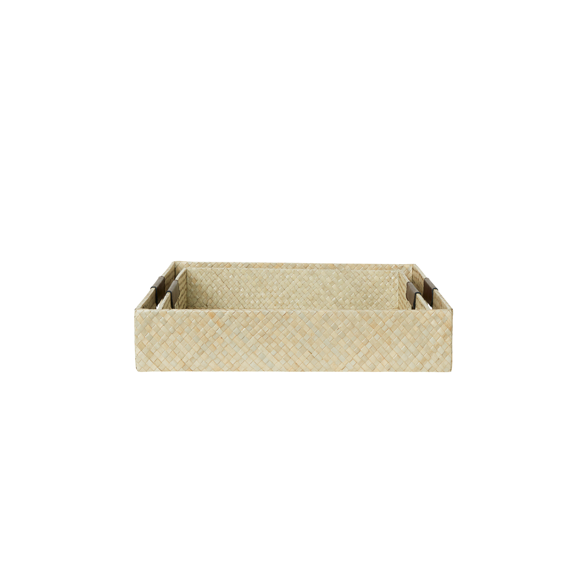 Multi Color Decorative Trays with Leather Handles - Set of 2