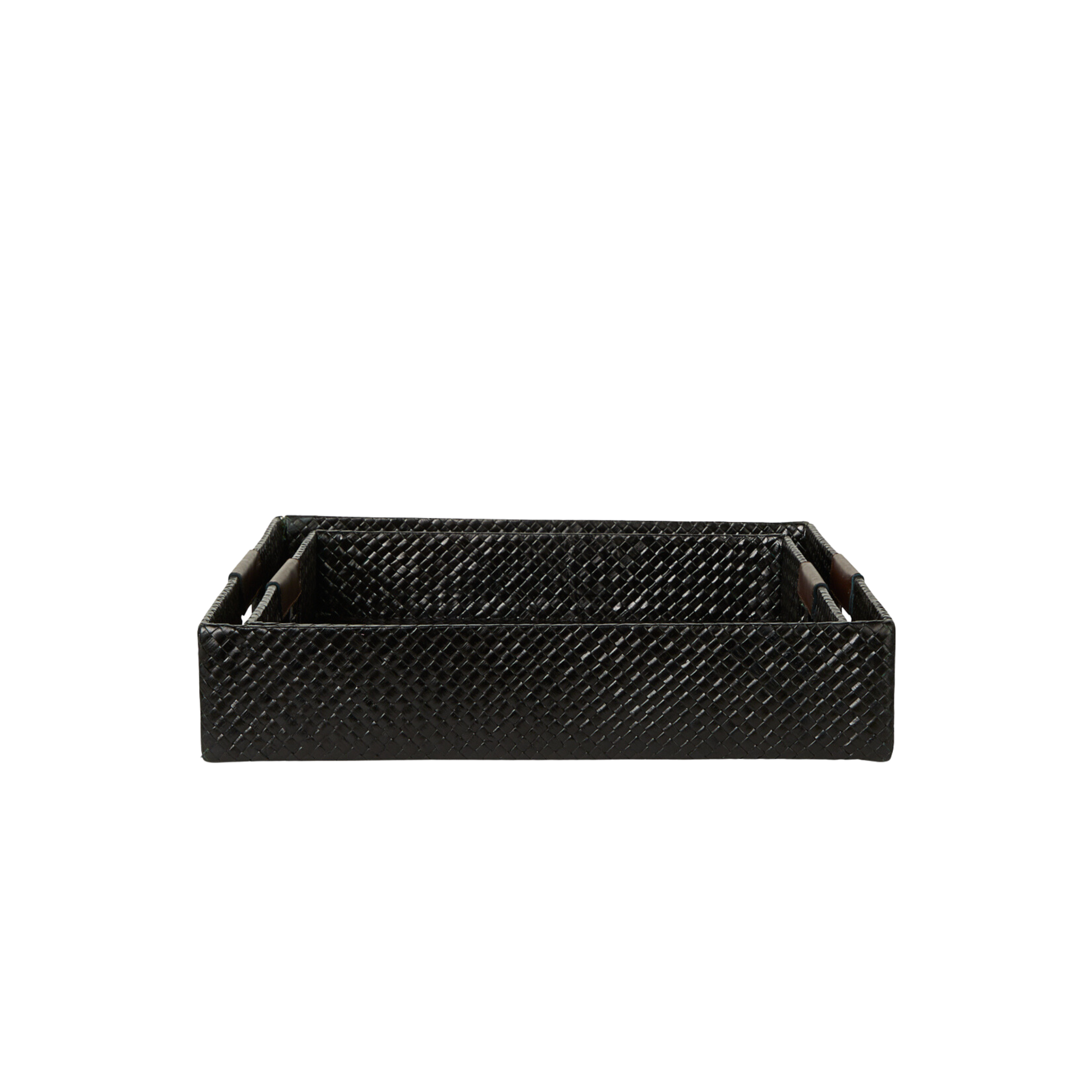 Multi Color Decorative Trays with Leather Handles - Set of 2