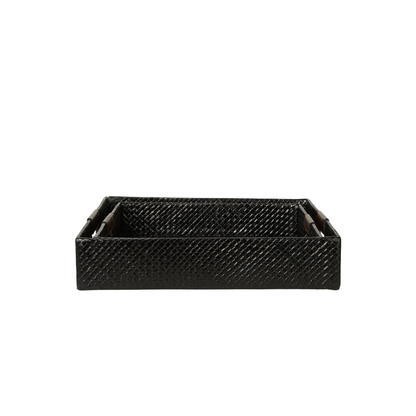 Multi Color Decorative Trays with Leather Handles - Set of 2