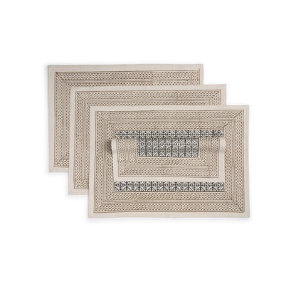 WHISPERWOOD Placemats. Set of 4. 100% Kora Cotton – Hand Block Printed – Fair Trade – Artisan Made
