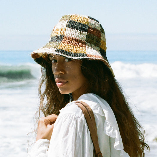 [WS] Fall Bucket Hat - Crocheted Multicolor Checkered