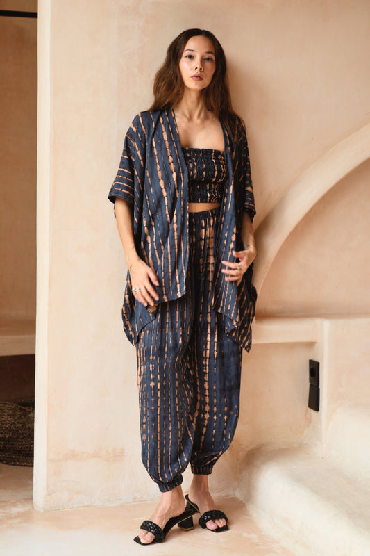 Angela Short Kimono Duster in Deep Sea Blue