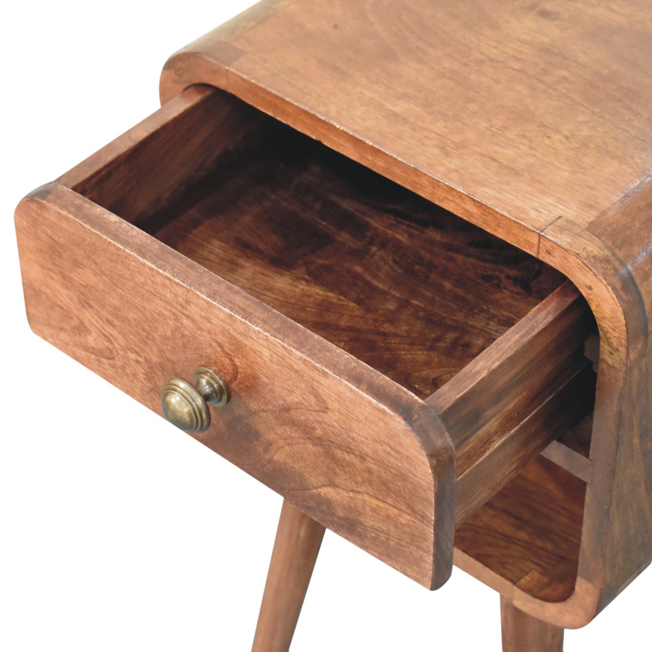 Solid Wood Mini Honey Caramel Curved Bedside Table