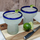Set of 4 Hand Blown Stemless Blue Rim Margarita Glasses