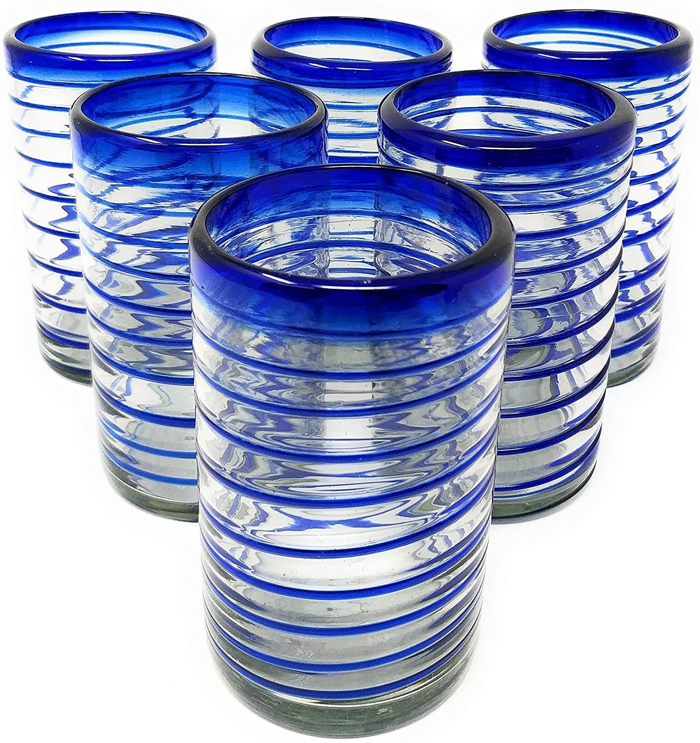 Cobalt Blue Spiral Design Drinking Glasses - Set of 6