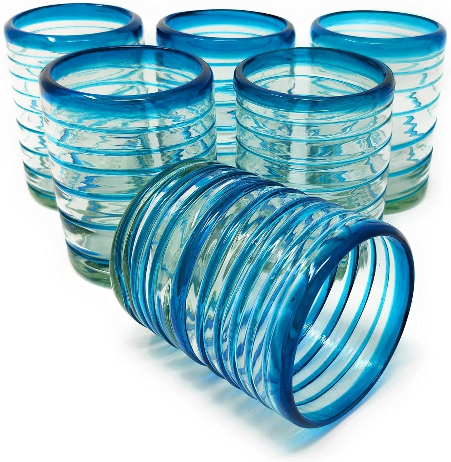 Set of 6 Tumbler Glasses with Aqua Spiral Design