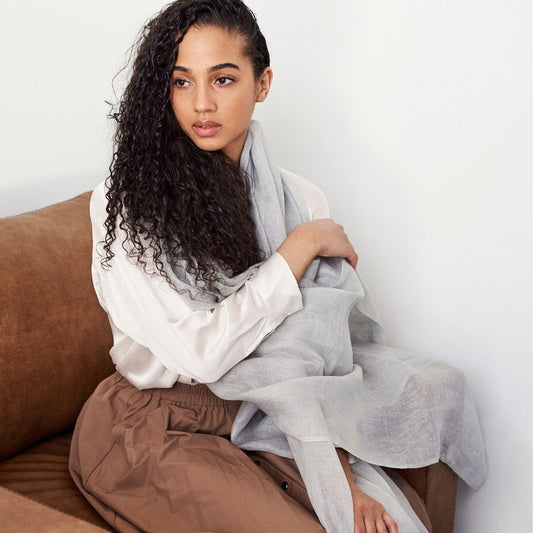 Pebble Gray Hand Woven Linen Scarf