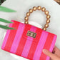 THE LOUISA Red & Pink Stripe Woven Straw Clutch Bag