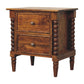 Solid Wood Spindle Beaded Bedside Table 2 Drawers Brown