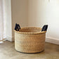 S/3 Handwoven Short Hampers with Leather Handles - Natural