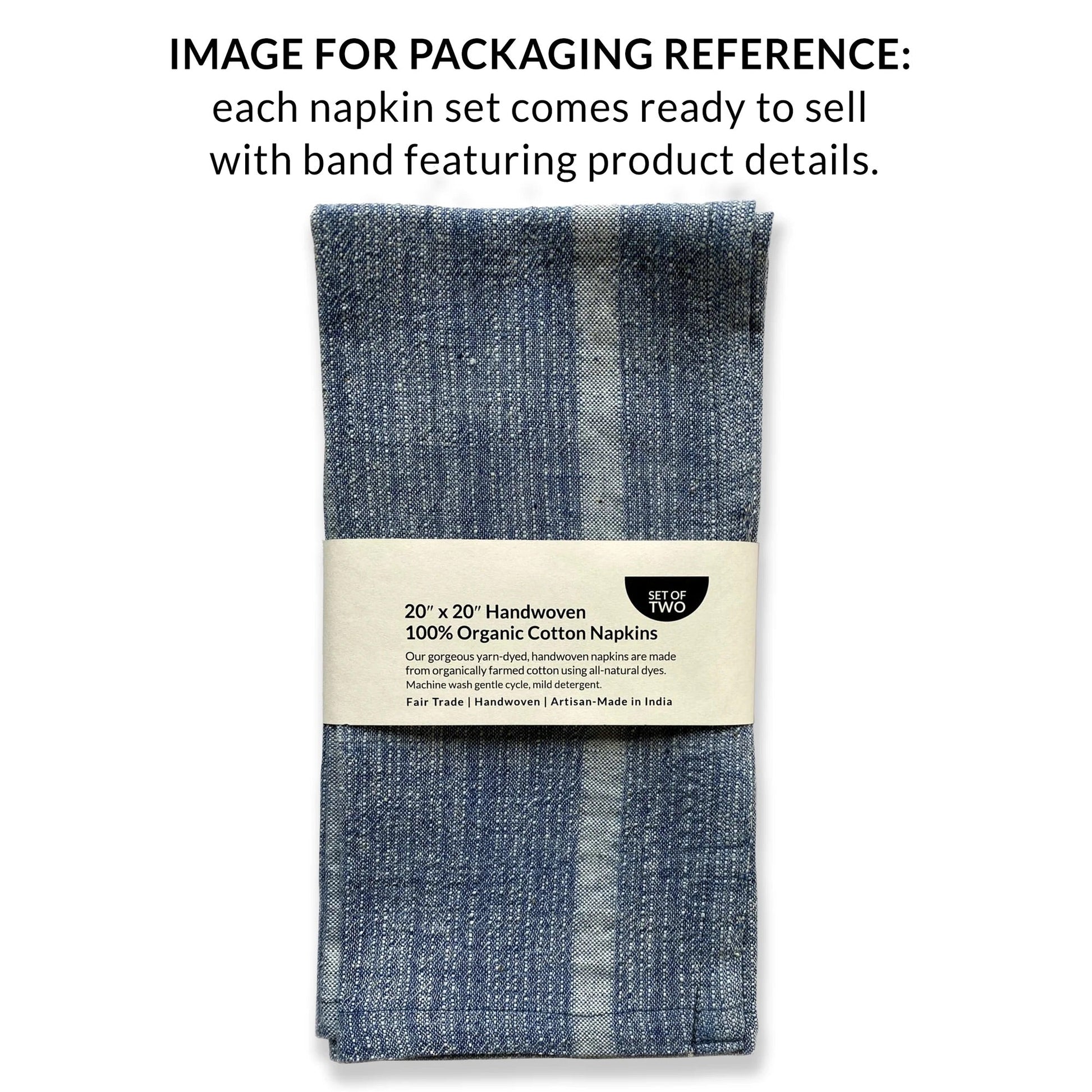 BELIEVE Handwoven Organic Cotton Napkins – Set of 2. Cotton – Fair Trade – Artisan Made