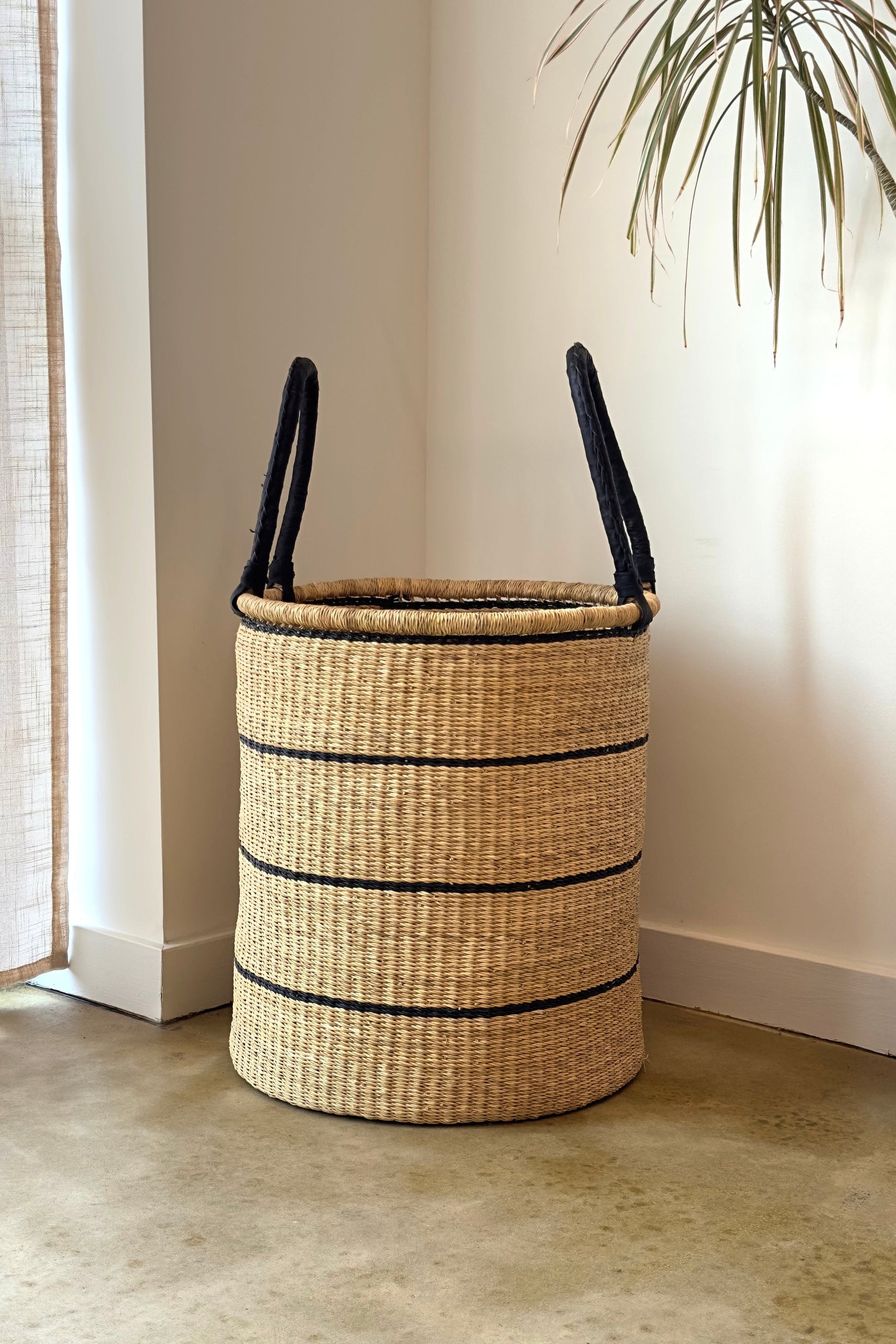 Natural w/ Black Horizontal Stripe Laundry Hamper