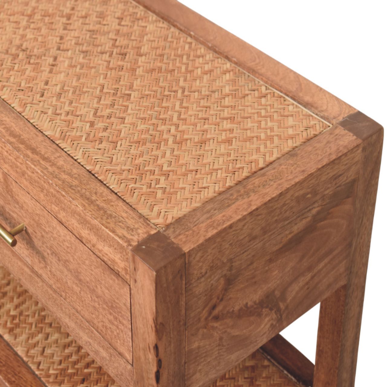 Solid Wood Woven Tier Console