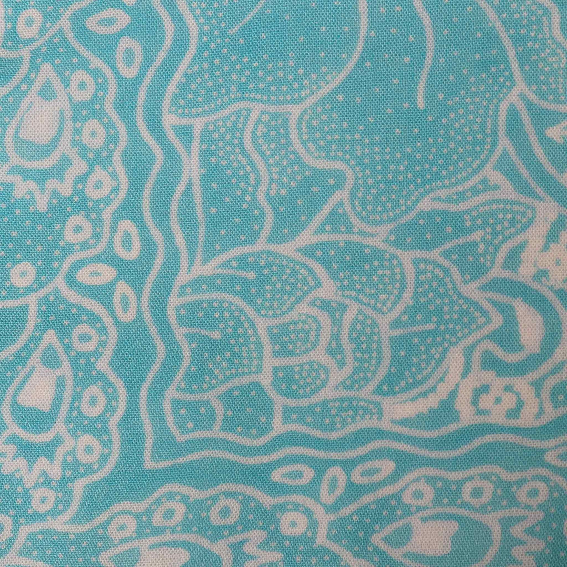 Fully Hand Drawn Batik Tulis Bandana, Teal Tile, Butterfly, Turquoise