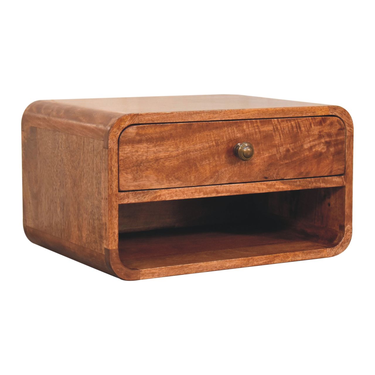 Solid Wood Curved Honey Caramel Wall-Mounted Bedside Table
