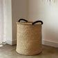 Handwoven Double Weave Pot Basket with Black Leather Handles