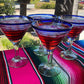 Cobalt Blue Spiral Design Margarita Glasses - Martini Style - Set of 4