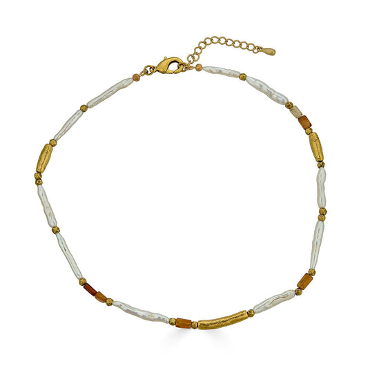 Biwa Pearl and Garnet Necklace