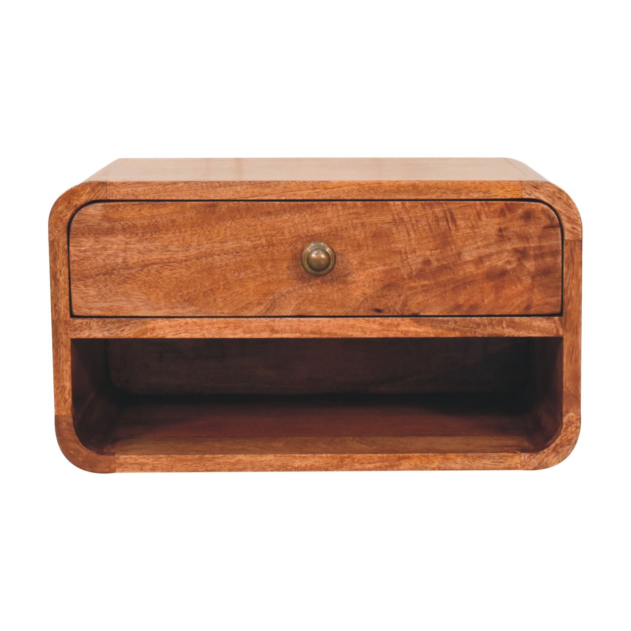 Solid Wood Curved Honey Caramel Wall-Mounted Bedside Table