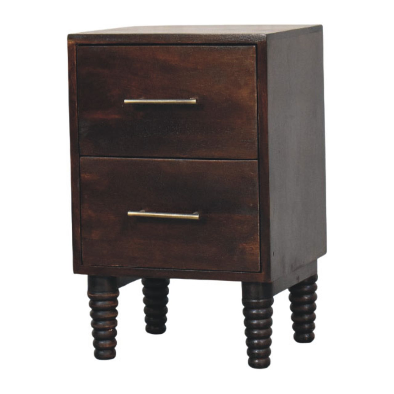 Solid Wood Spindle Mocha Bedside Table