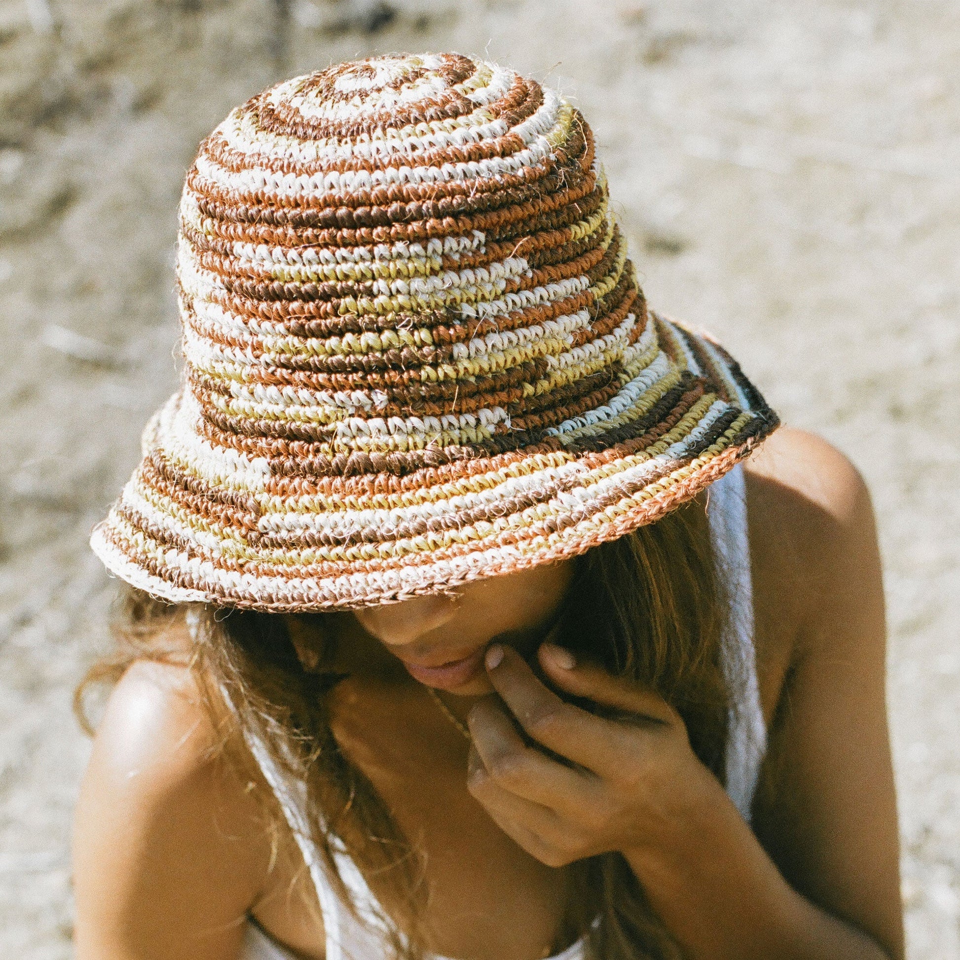 [WS] Woven Bucket Hat - Crocheted Multicolor Stripe