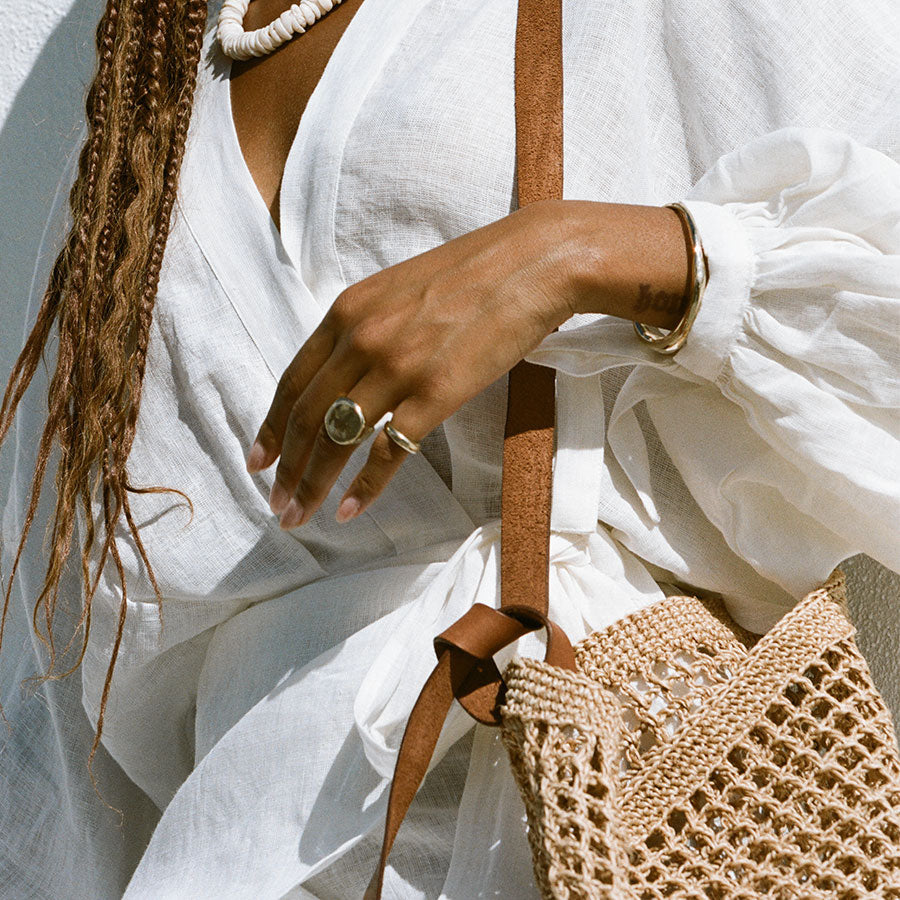 Maria Woven Market Bag | Leather Strap