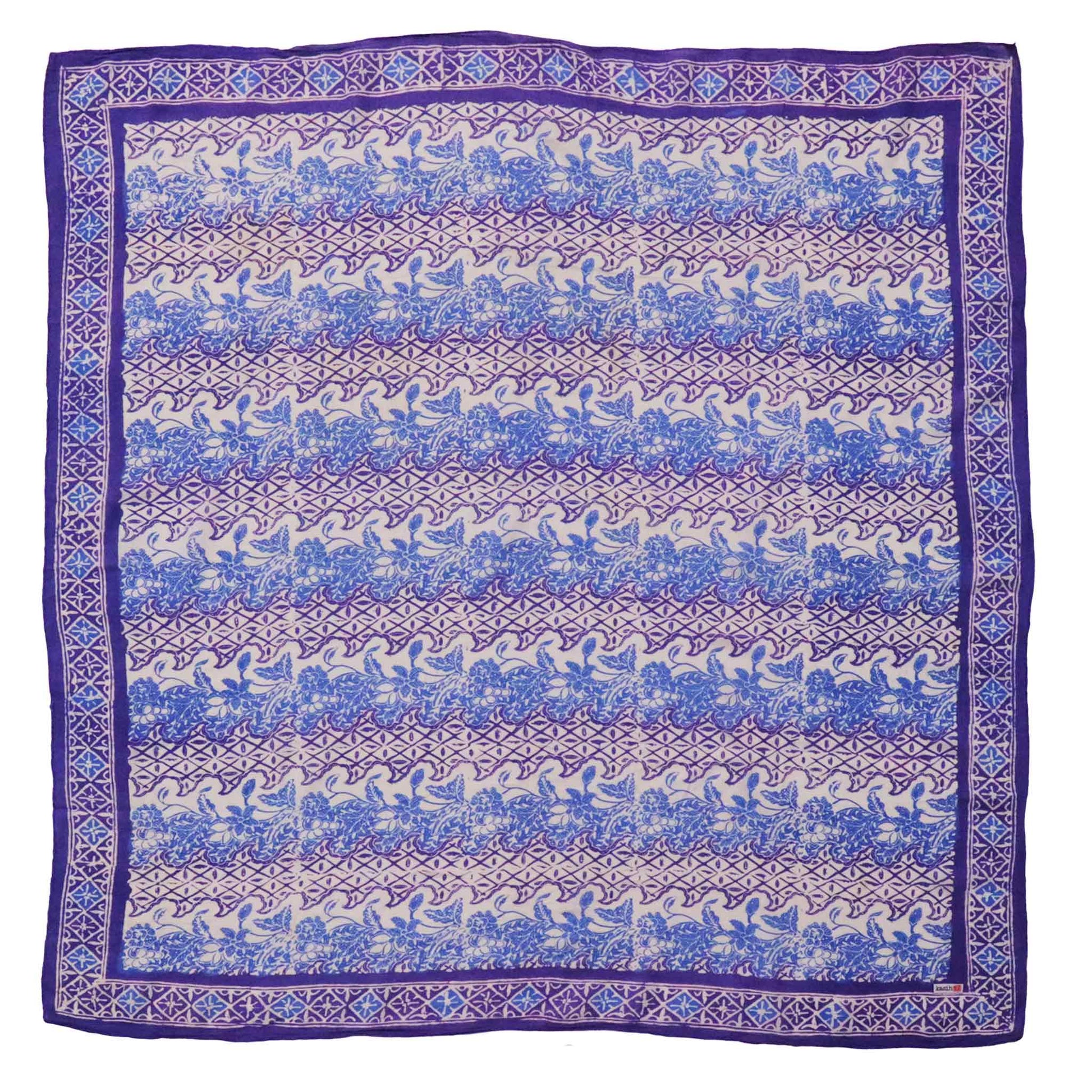 Large 39" Hand Dyed Batik Bandana, Soft Lightweight Cotton, Vines in Navy Blue