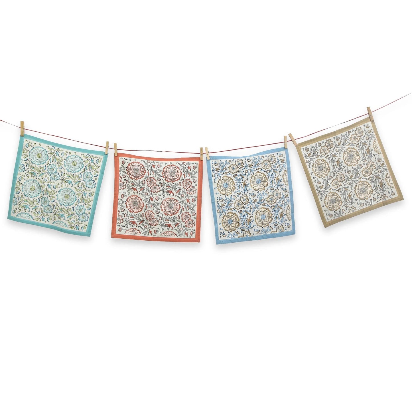 STREAMLINE 16"x16" Hand Block Printed Napkins - Set of 4. Cotton - Fair Trade - Artisan Made